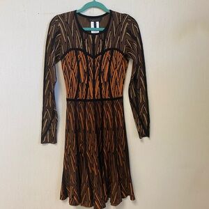 BCBGMaxAzria Black and Orange Fit and Flare Cocktail Dress